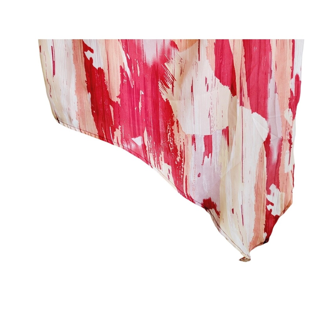 Hale Bob M Abstract Brushstroke Asymmetrical Hem Cap Sleeve Top Red Tan Med - Picture 10 of 11